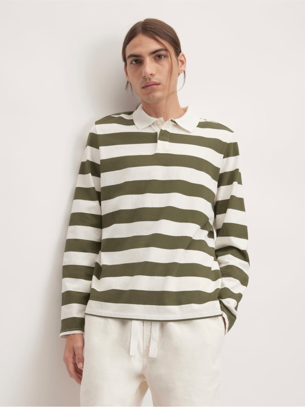 Everlane Olive and White Striped Rugby Shirt - Men’s